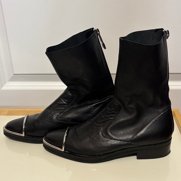 Topshop Shoes - Topshop Black Leather Ankle Boots with Silver Toe Accents